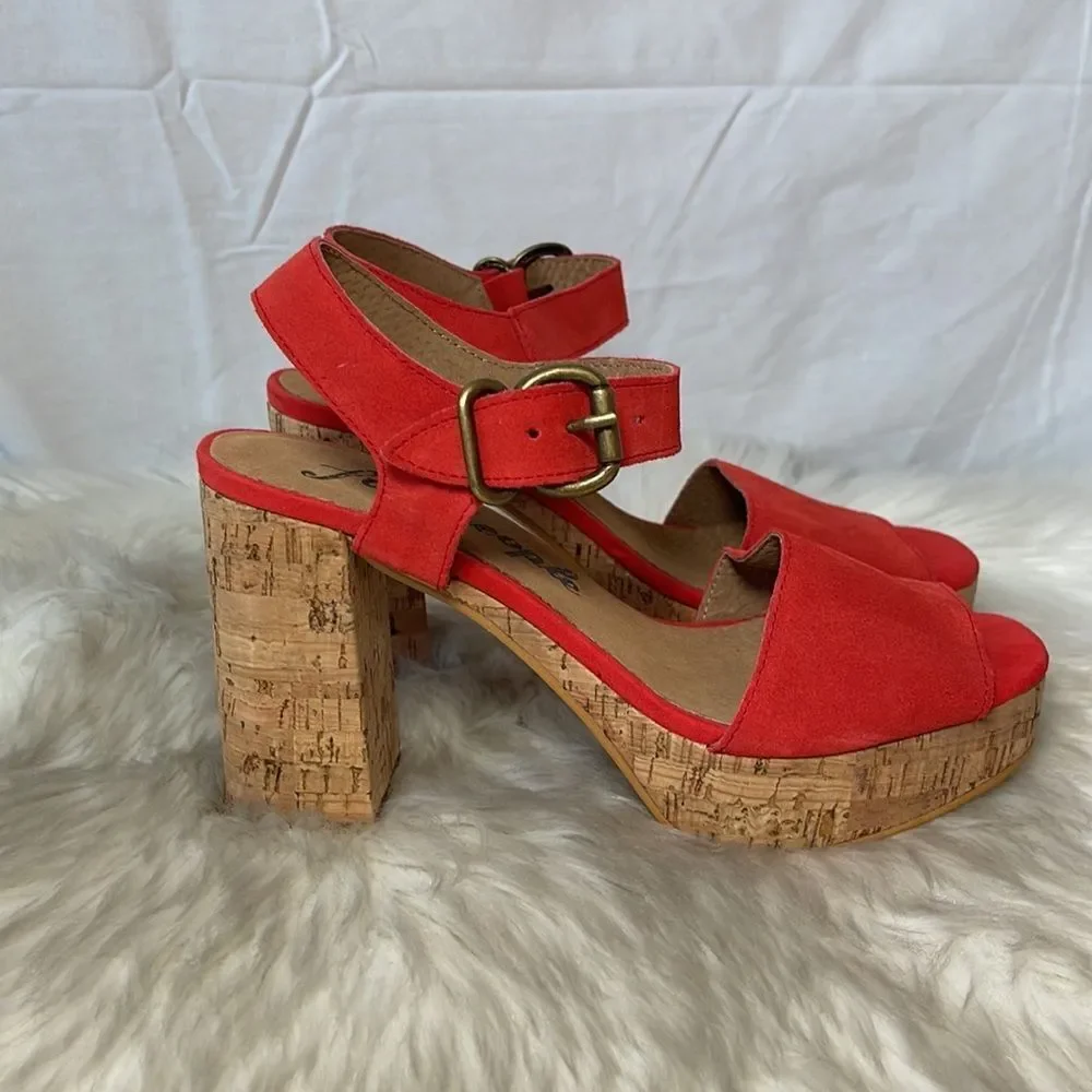 Free People Brooke‎ Red Retro Cork Platform Sandals Sz 37/6.5